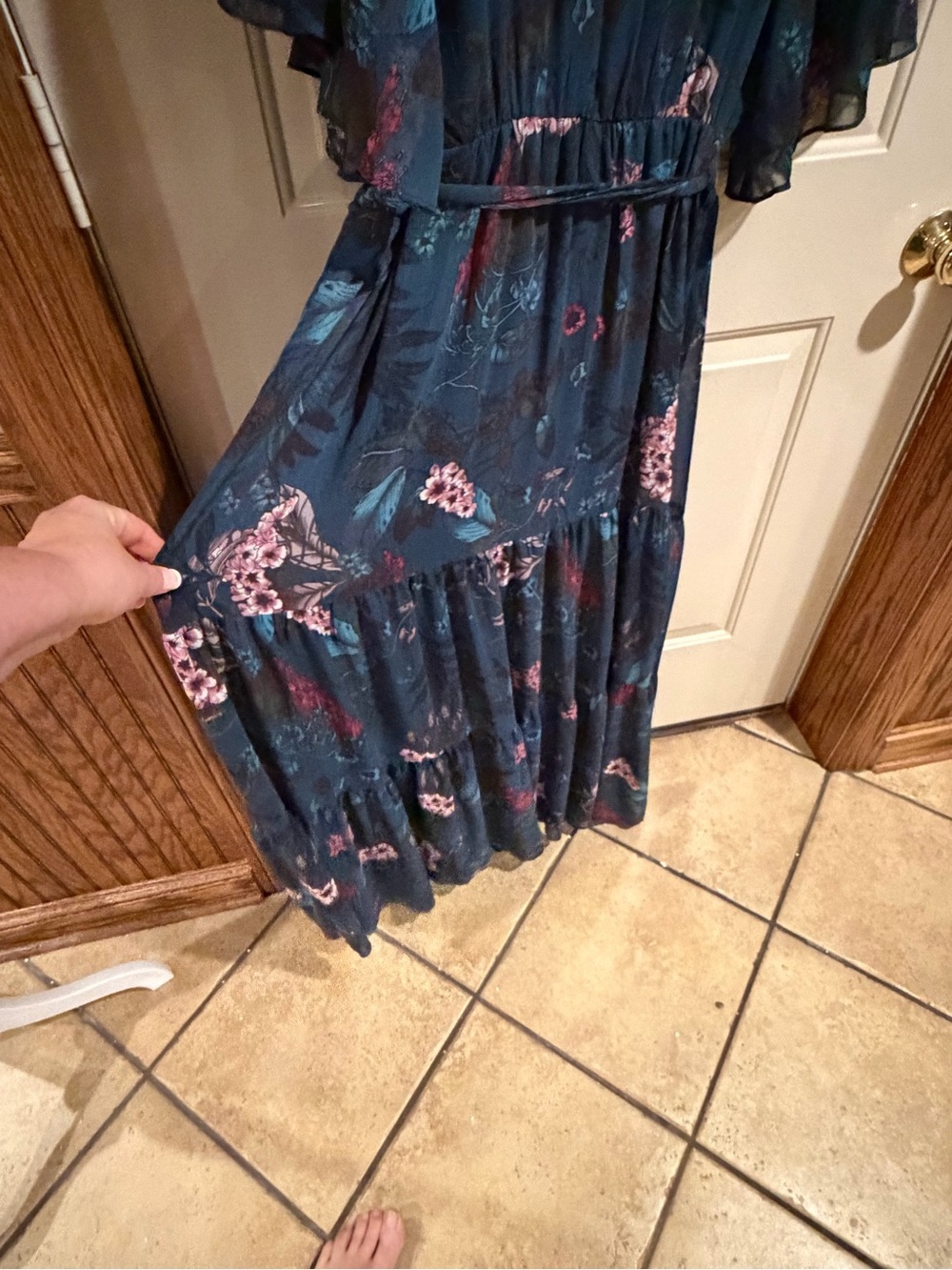 City Chic Floral Wrap Maxi Dress XXL / 24 Blue Pink Boho 58” Length - Picture 4 of 7